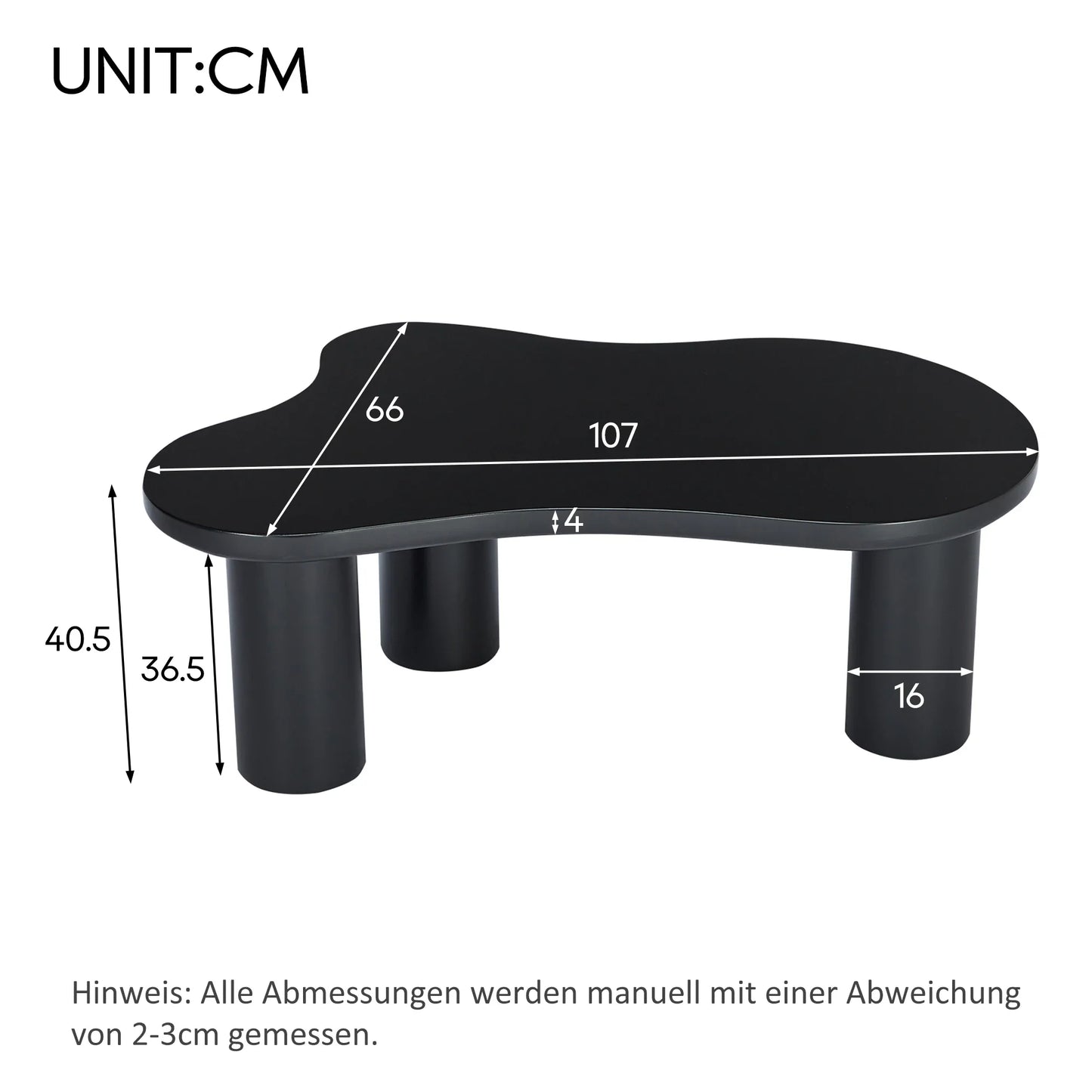 Table basse en bois et noir nuage design 107x66x40.5 cm