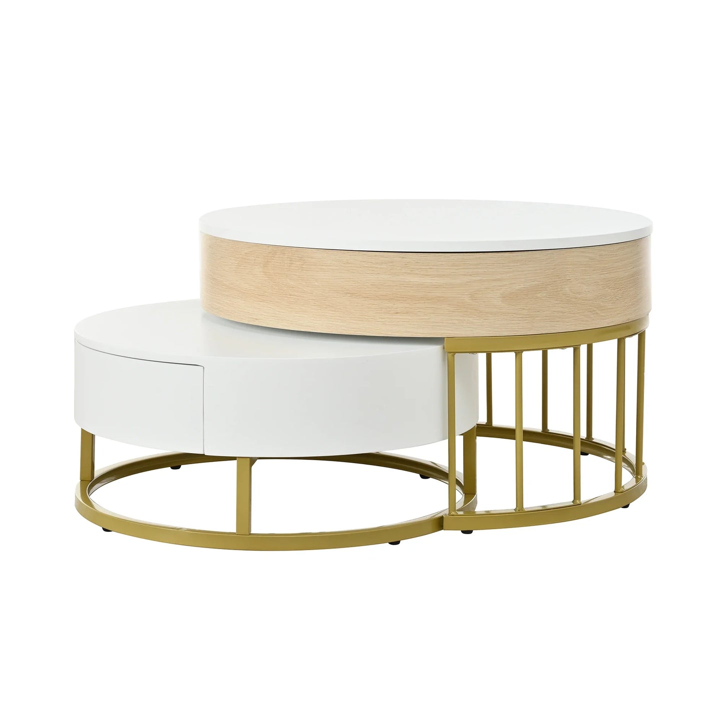 Table basse ronde en bois MDF avec verre trempé double étagère