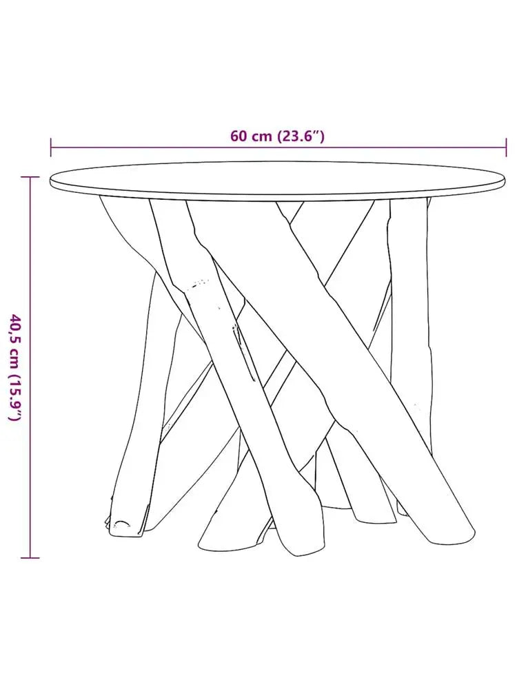 Table basse en bois massif teck bord brut 60 cm ronde