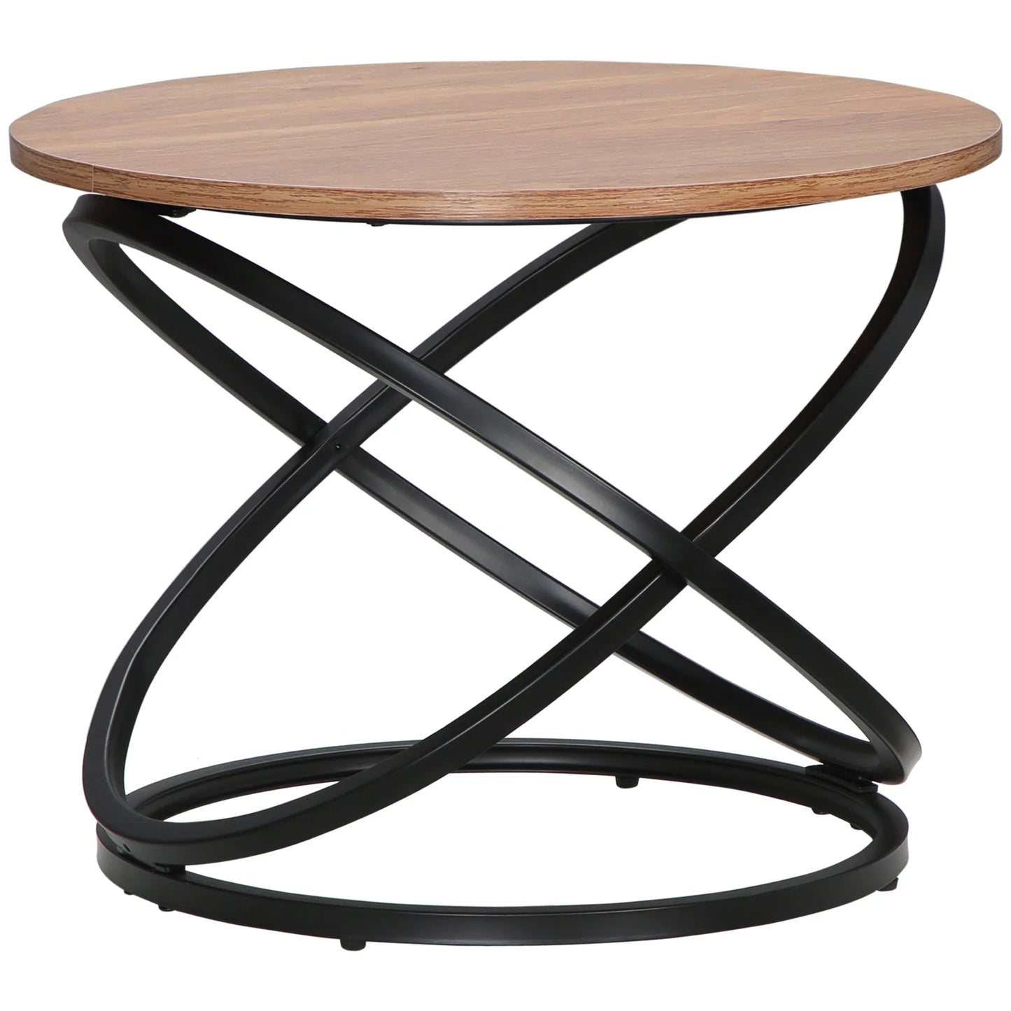Table basse ronde en bois effet bois avec piètement métal noir