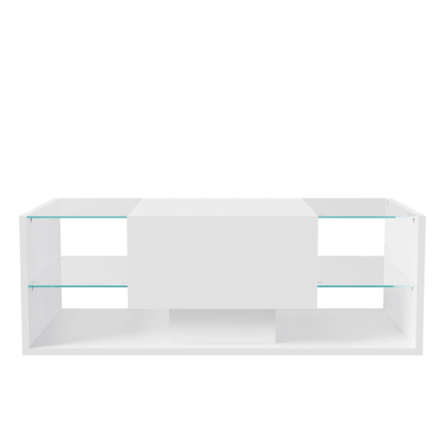 Table basse blanche et en bois avec éclairage LED et rangement