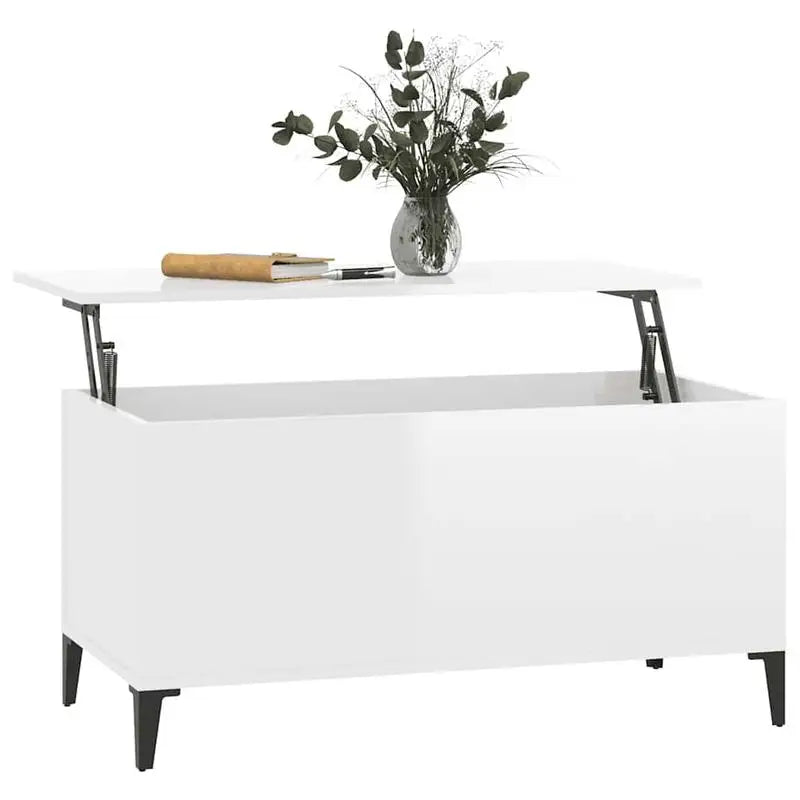 Table basse blanche et en bois 90x44.5x45 cm avec plateau relevable