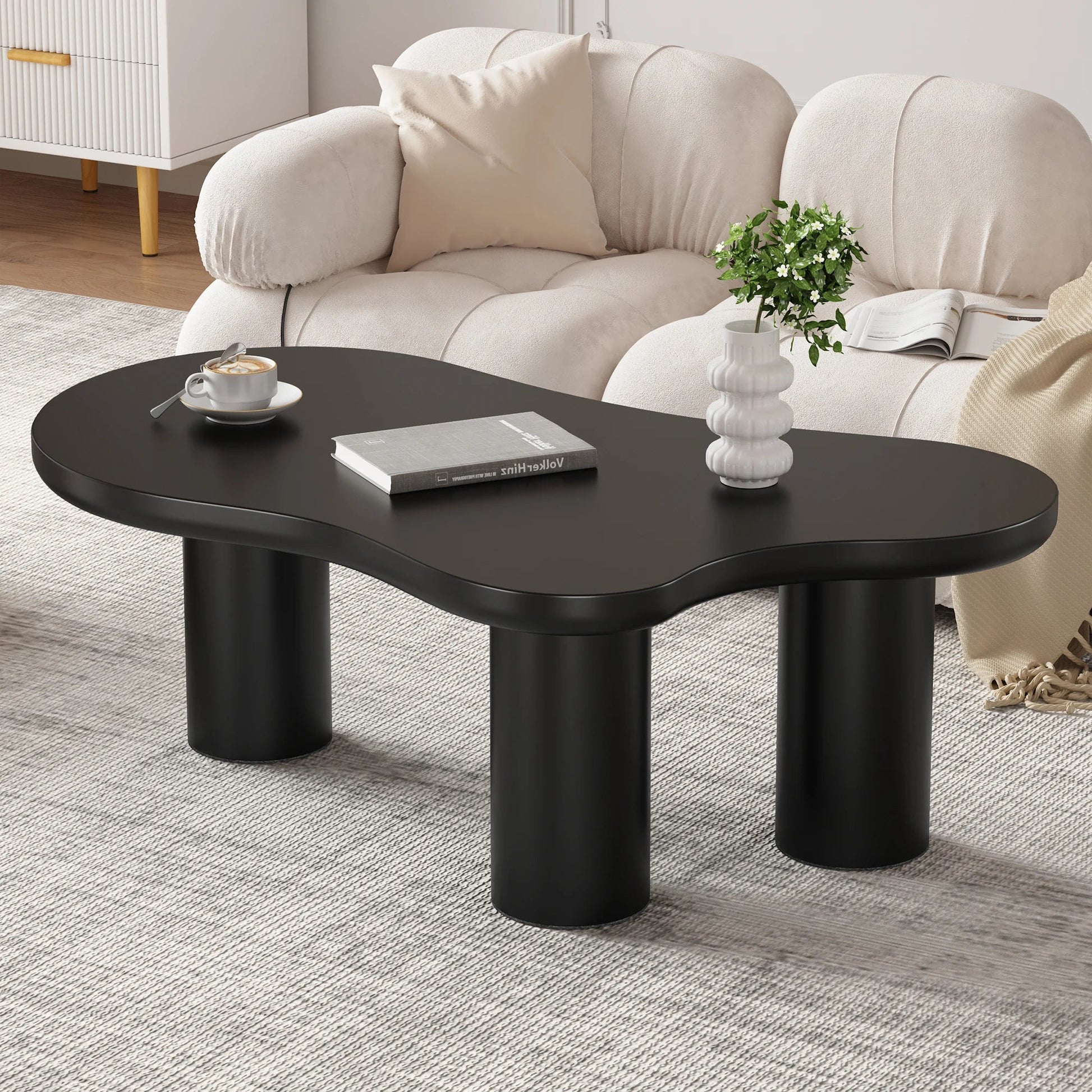 Table basse en bois et noir nuage design 107x66x40.5 cm