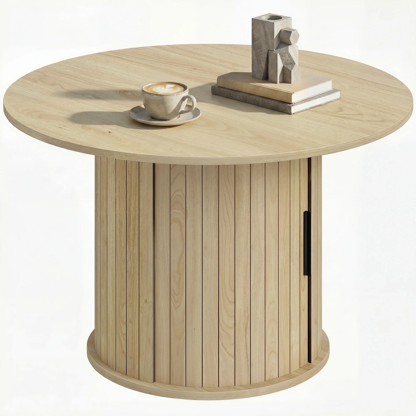 Table basse bois clair ronde avec rangement caché et étagères 35 x 35 x 55 cm