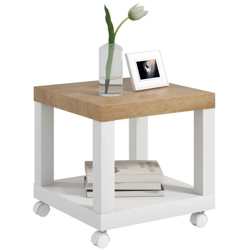 Table basse blanche et en bois 40x40x40 cm