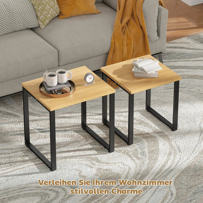 Table basse en bois et noir ensemble de 2 tables gigognes industrielles avec cadre métallique noir