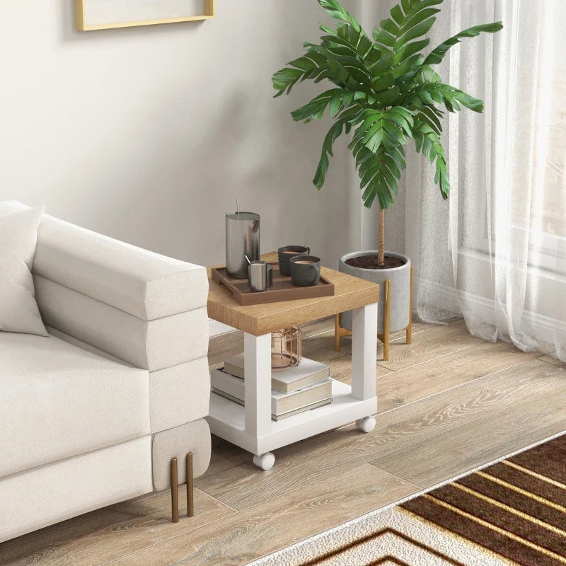 Table basse blanche et en bois 40x40x40 cm