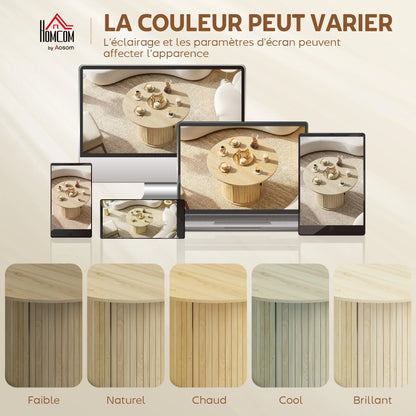 Table basse bois clair ronde avec rangement caché et étagères 35 x 35 x 55 cm