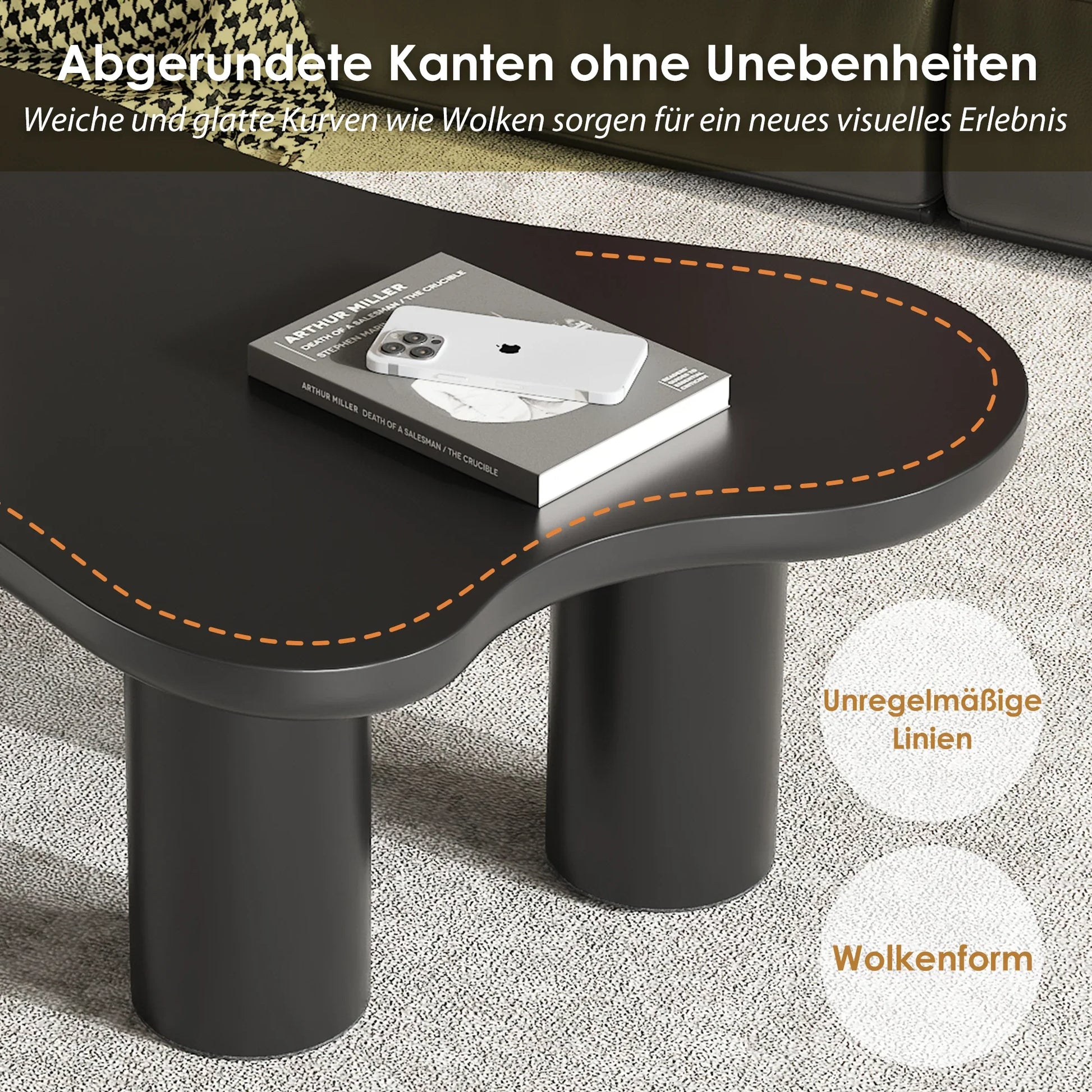 Table basse en bois et noir nuage design 107x66x40.5 cm