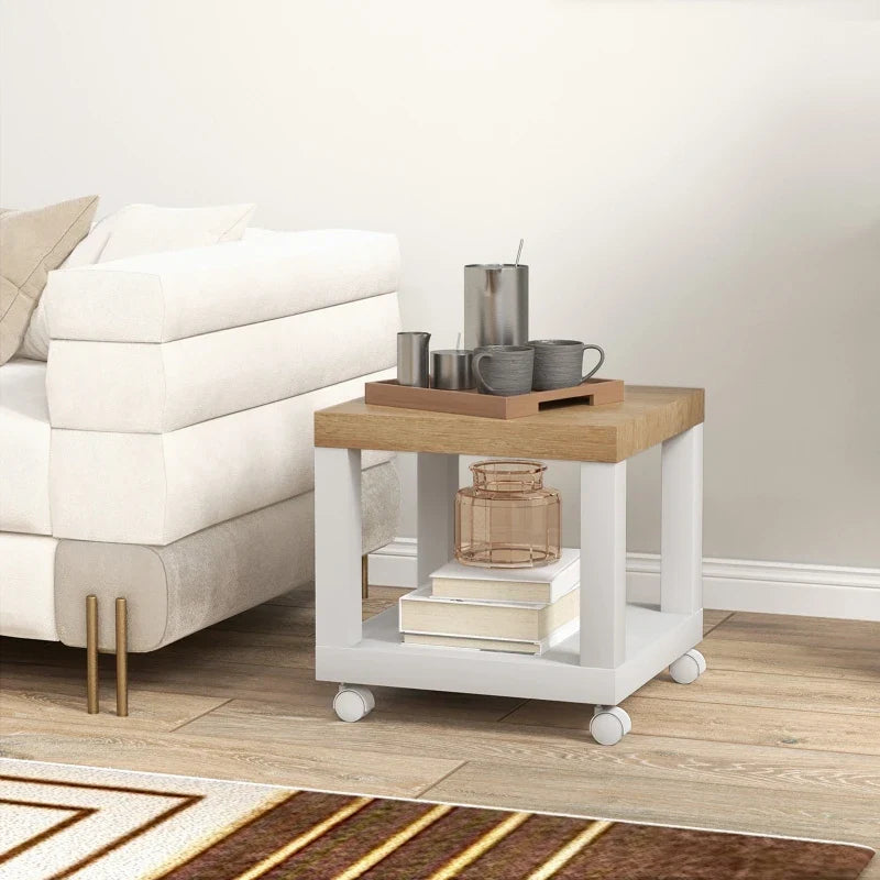 Table basse blanche et en bois 40x40x40 cm