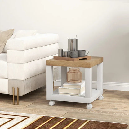 Table basse blanche et en bois 40x40x40 cm