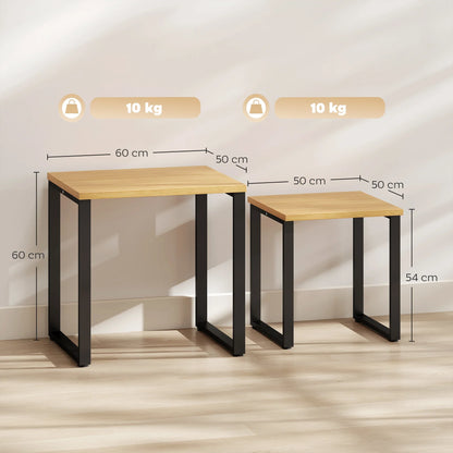 Table basse en bois et noir ensemble de 2 tables gigognes industrielles avec cadre métallique noir