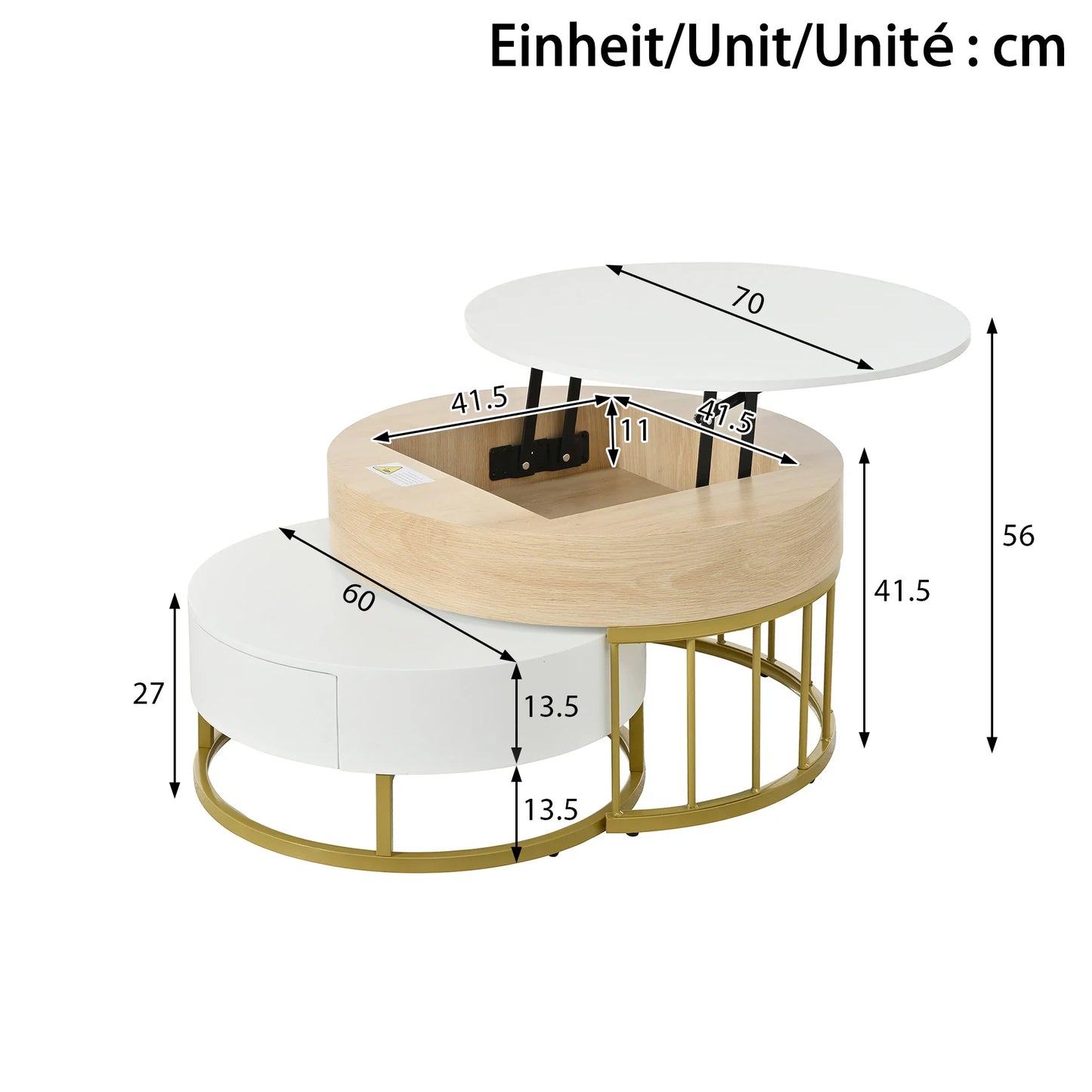 Table basse ronde en bois MDF avec verre trempé double étagère