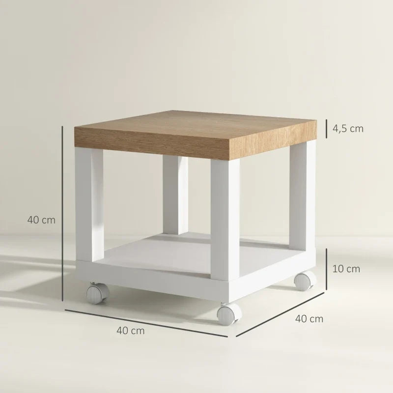 Table basse blanche et en bois 40x40x40 cm