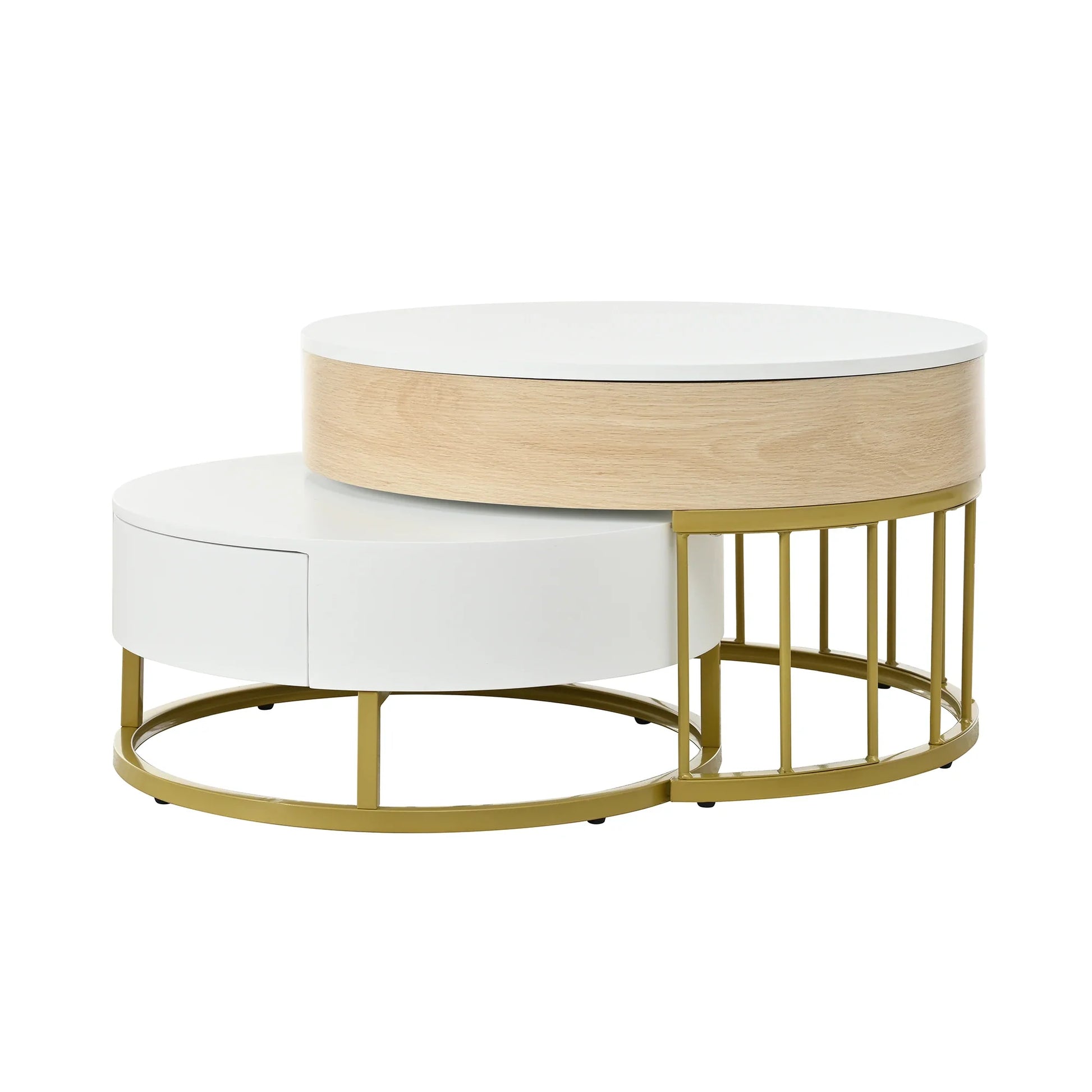 Table basse ronde en bois MDF avec verre trempé double étagère