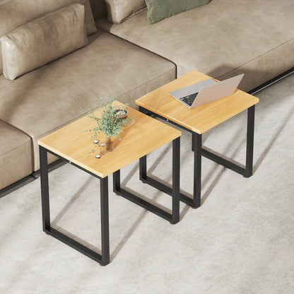 Table basse en bois et noir ensemble de 2 tables gigognes industrielles avec cadre métallique noir