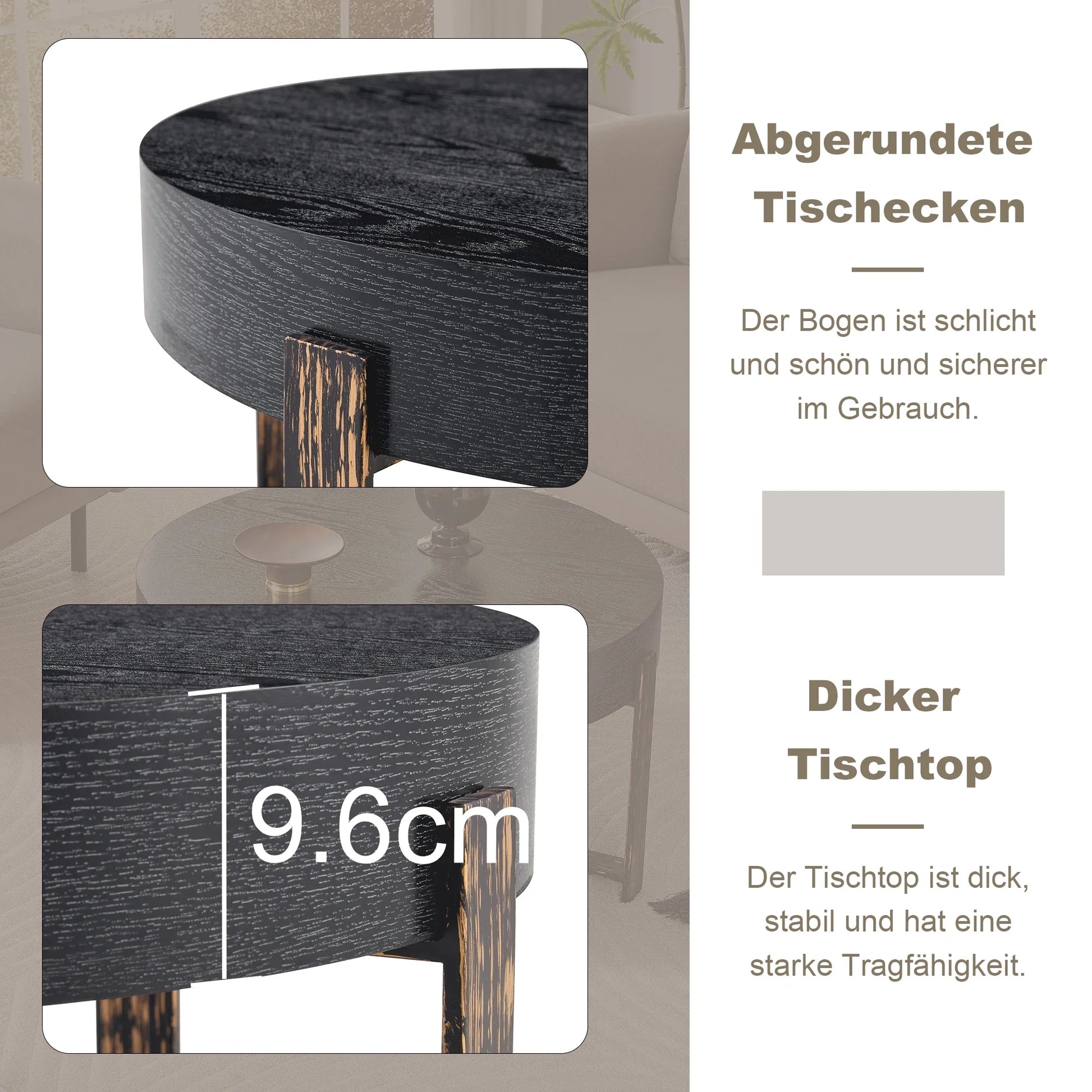 Table basse en bois et noir 68x68x39 cm