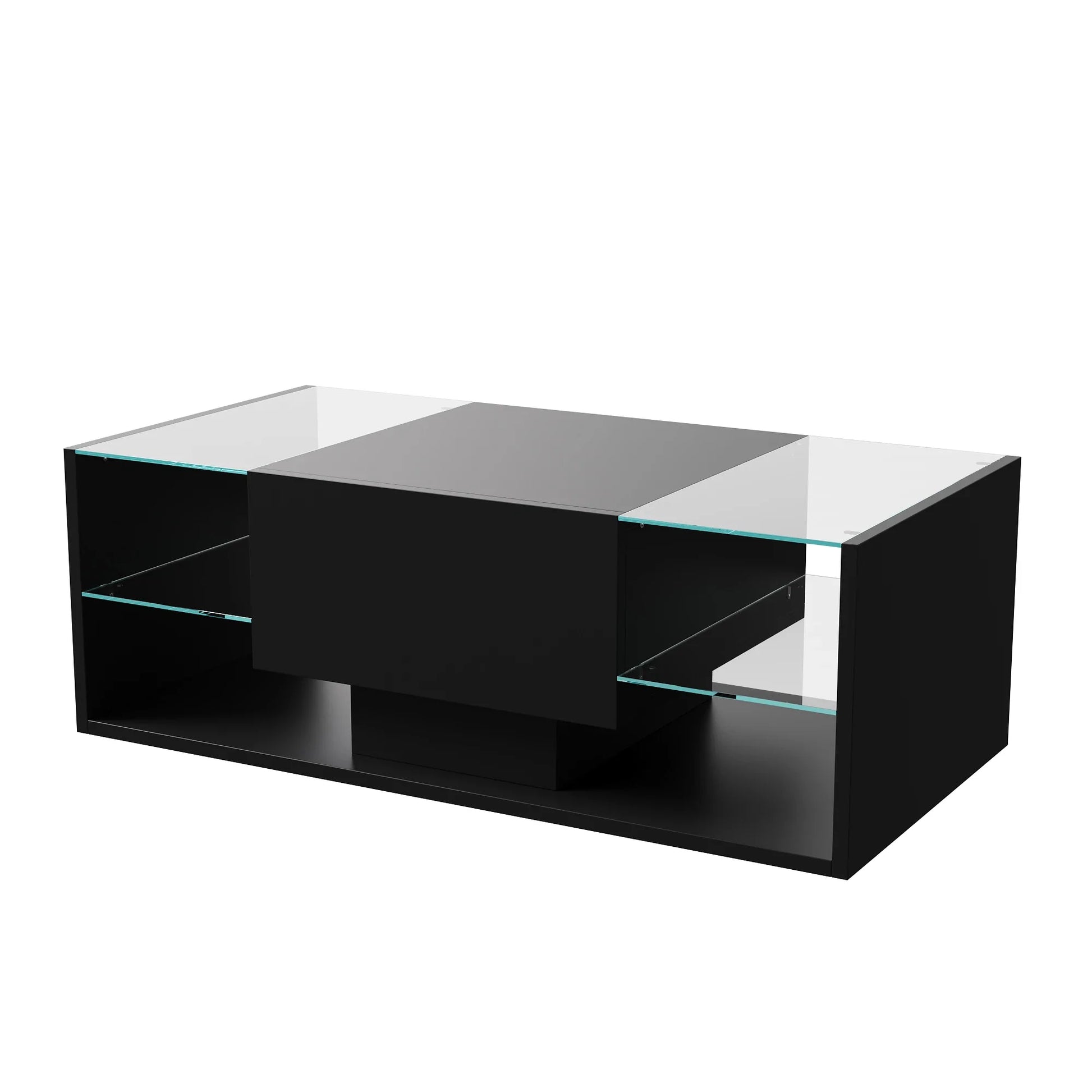 Table basse en bois et noir avec LED et tiroirs