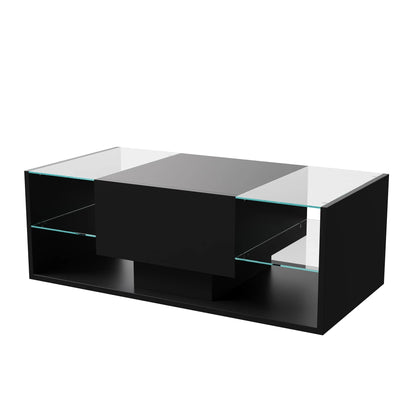 Table basse en bois et noir avec LED et tiroirs