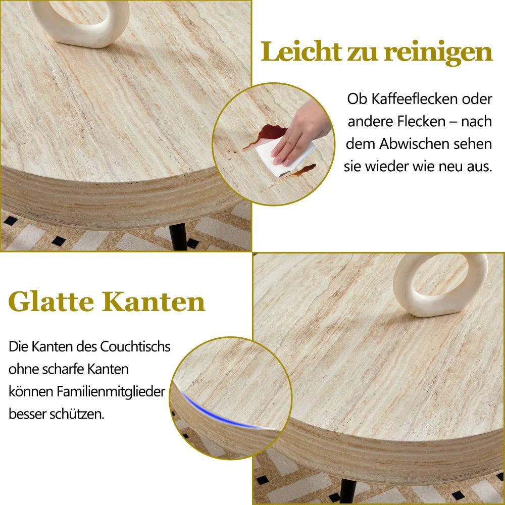 Table basse ronde en bois 70 cm avec pieds métal noir