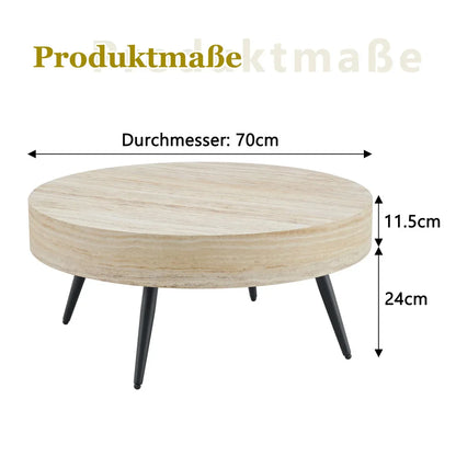 Table basse ronde en bois 70 cm avec pieds métal noir