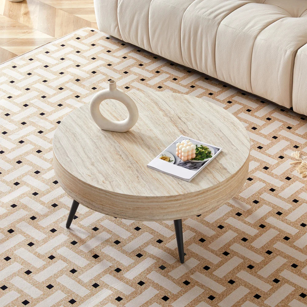 Table basse ronde en bois 70 cm avec pieds métal noir
