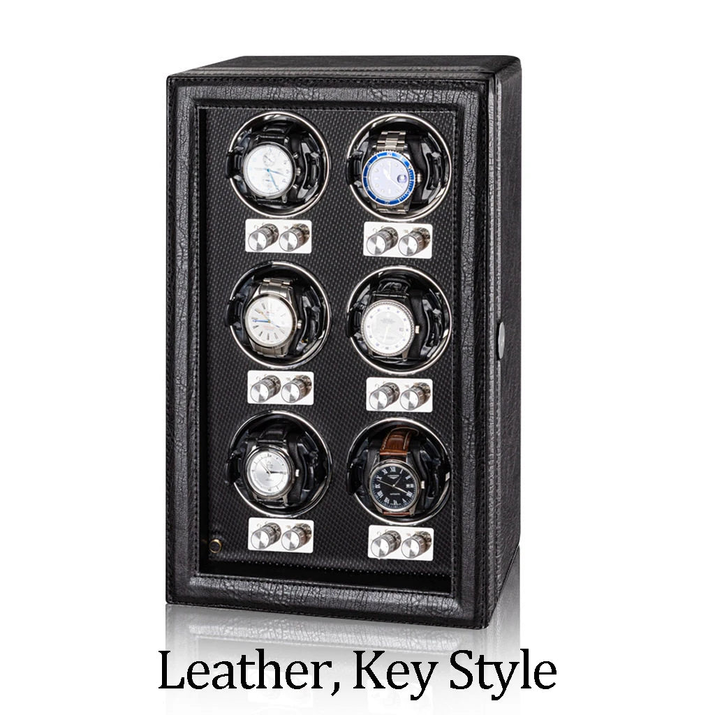 Premium PU Leather Watch Winder with Key Lock & Transparent Glass Door, Automatic Watch Storage Box for Mechanical Watches