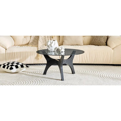 Table basse ronde en bois avec plateau en verre trempé 80 cm