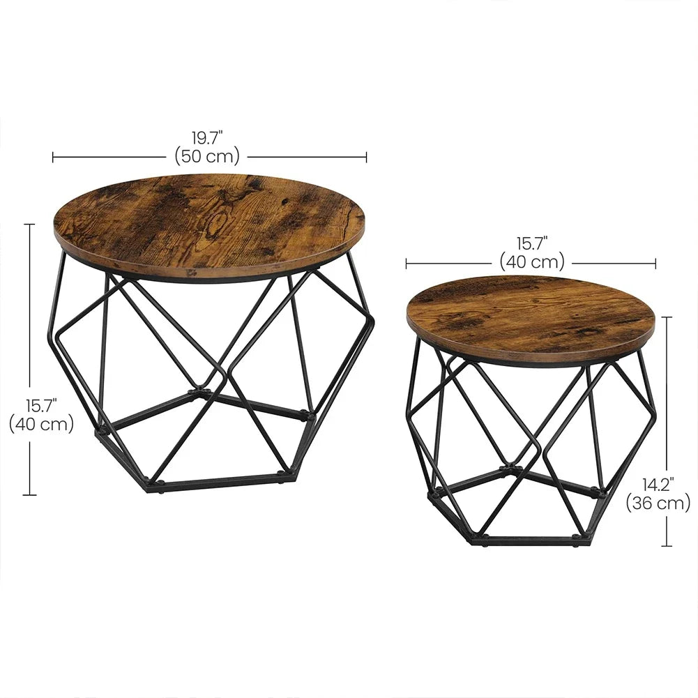 Table basse ronde en bois MDF avec verre trempé double étagère