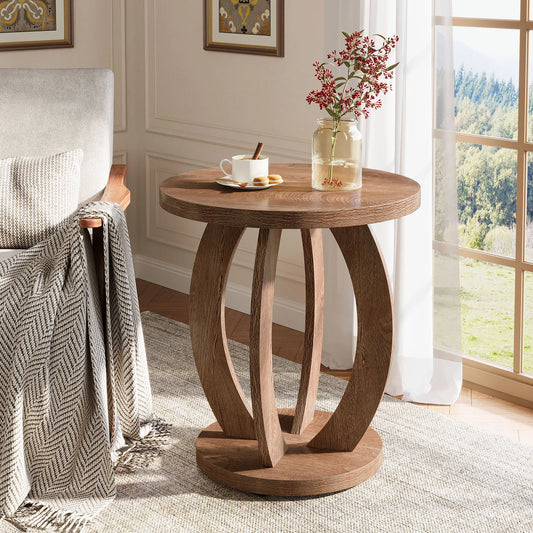 Table basse ronde en bois 2 niveaux avec rangement 60 cm