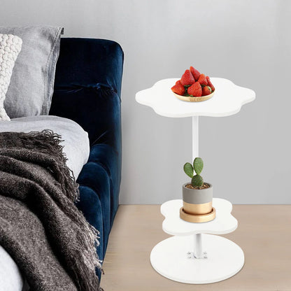 Table basse blanche et en bois 2 niveaux en forme de fleur 40x30x61.5 cm