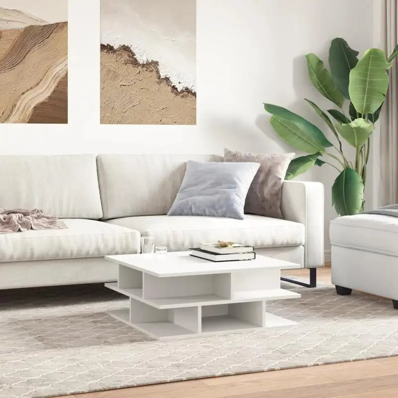 Table basse blanche et en bois 70x70x29 cm
