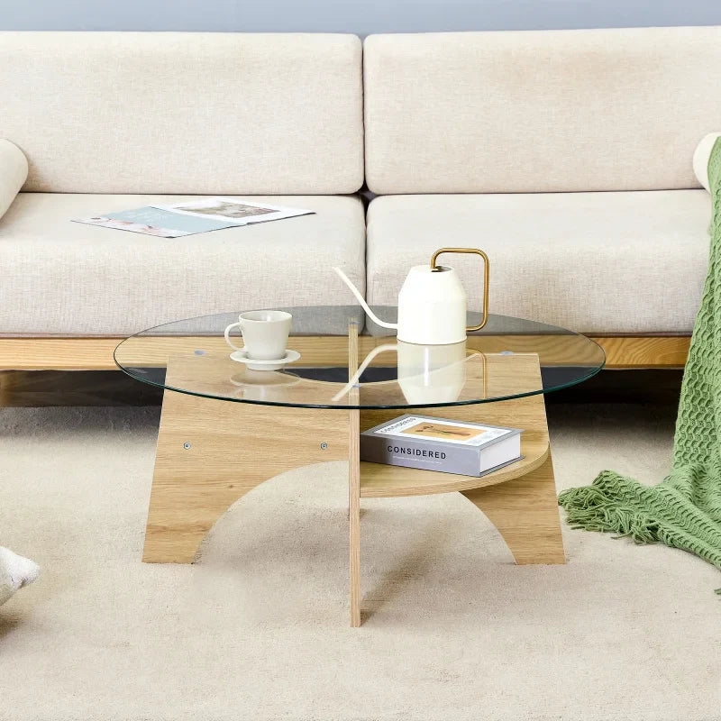 Table basse ronde en verre transparent Ø 80 cm