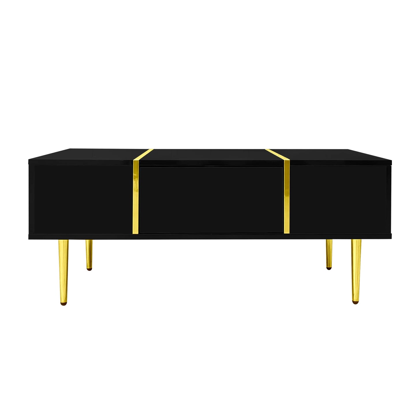 Table basse en bois et noir haut brillant avec 2 tiroirs 100 x 60 x 41,5 cm MDF
