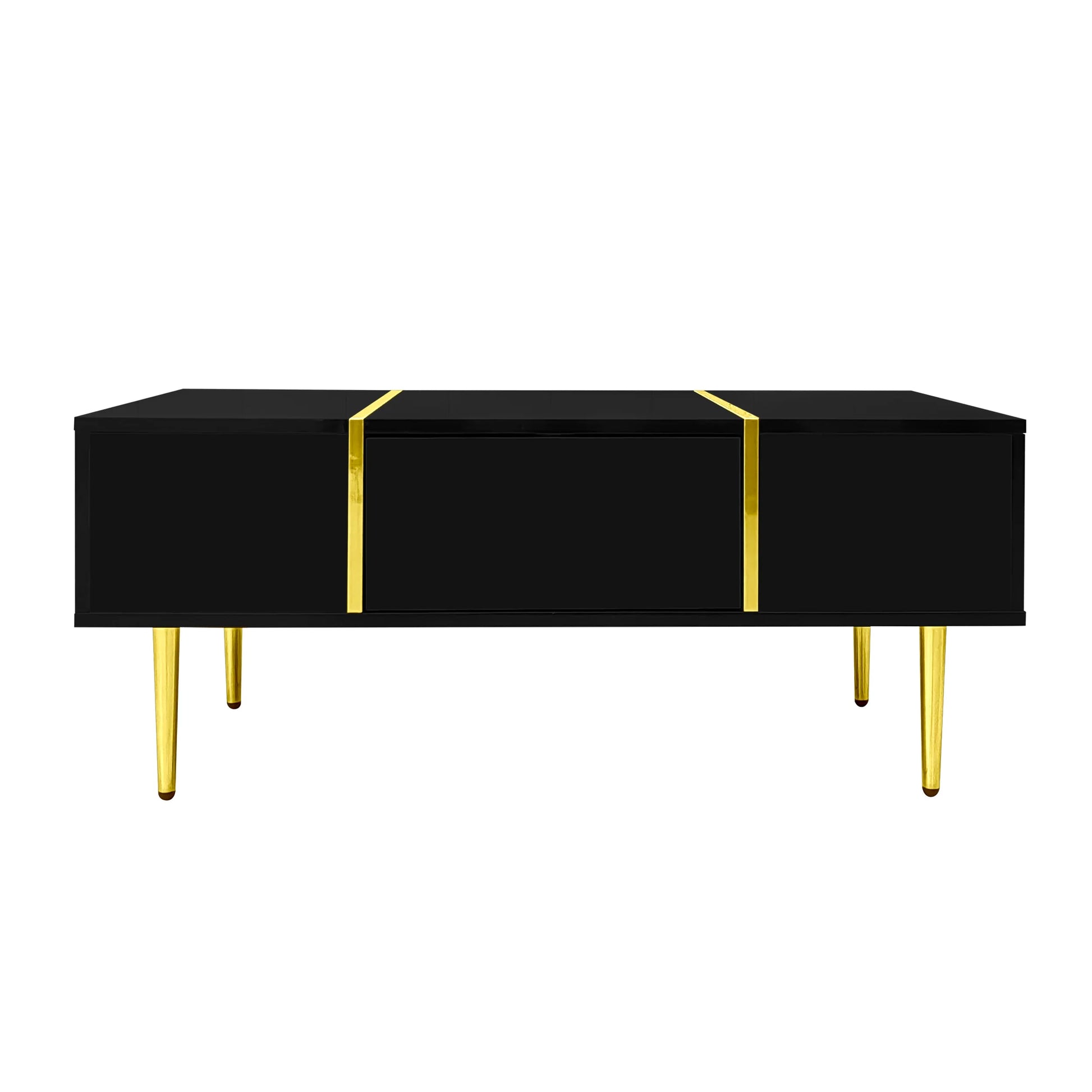 Table basse en bois et noir haut brillant avec 2 tiroirs 100 x 60 x 41,5 cm MDF