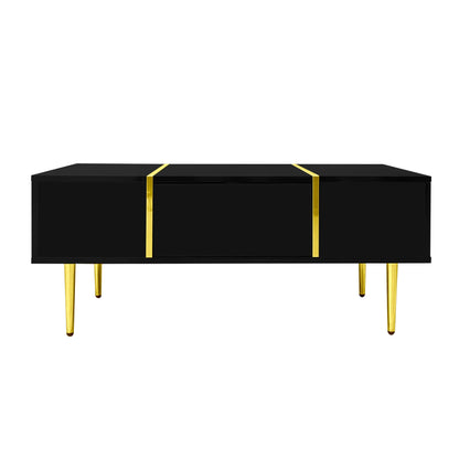 Table basse en bois et noir haut brillant avec 2 tiroirs 100 x 60 x 41,5 cm MDF