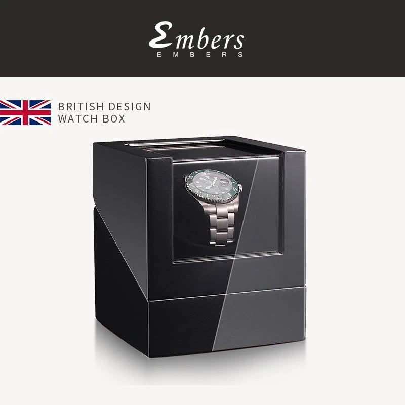 Embers Luxry Single Watch Winder Battery Wooden Shaker Watch Box Automatic Winder Glass Storage Case Mabuchi Motro