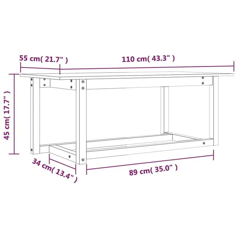 Table basse en bois massif pin 110 x 55 x 45 cm grise