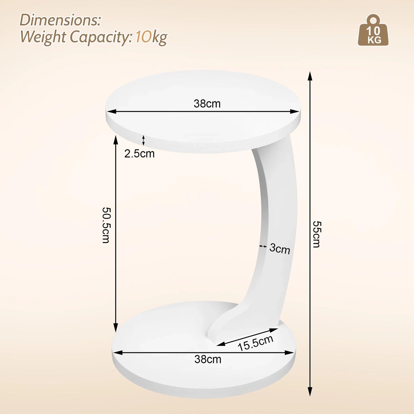 Table basse ronde en bois MDF avec piètement métal doré et tiroir