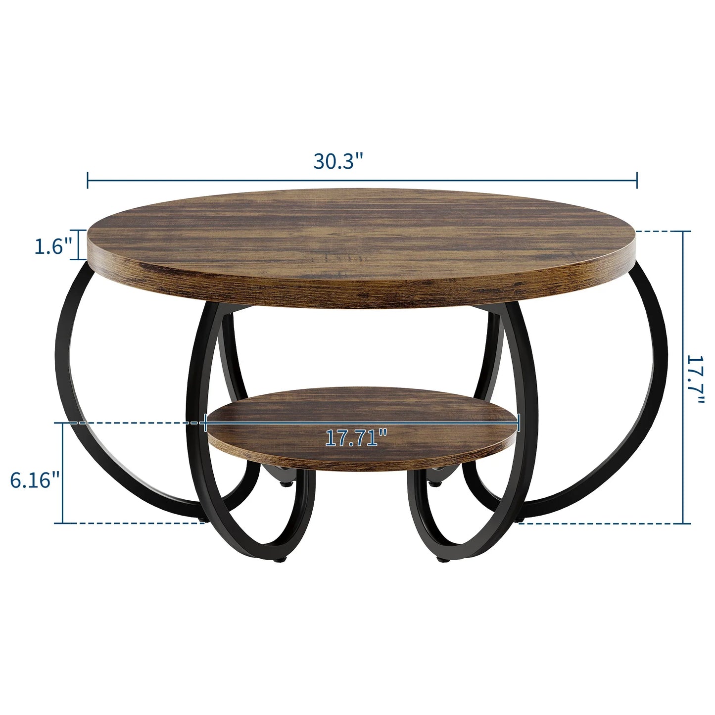 Table basse ronde en bois 2 niveaux avec rangement 80 cm