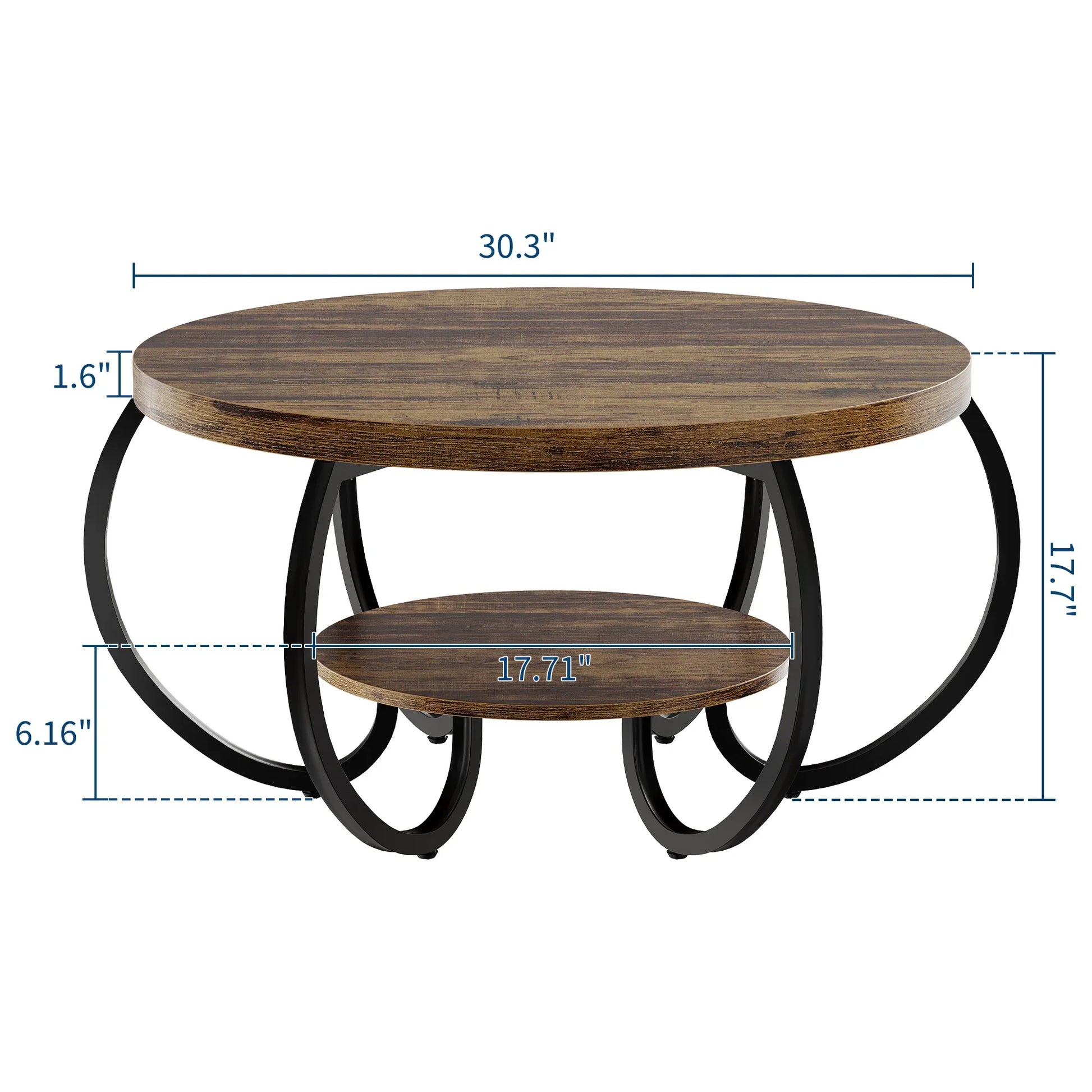 Table basse ronde en bois 2 niveaux avec rangement 80 cm