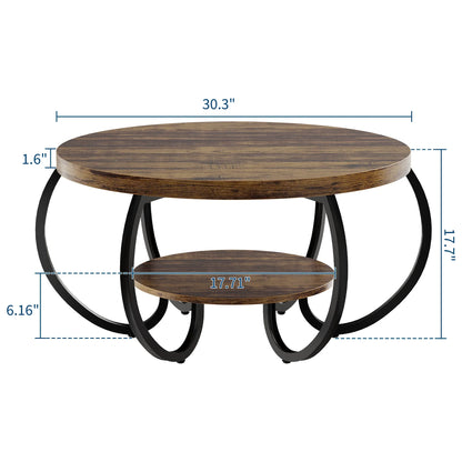Table basse ronde en bois 2 niveaux avec rangement 80 cm
