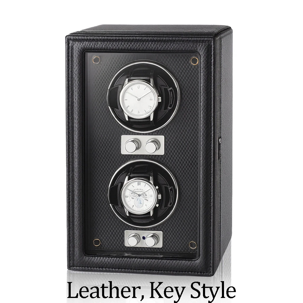 Premium PU Leather Watch Winder with Key Lock & Transparent Glass Door, Automatic Watch Storage Box for Mechanical Watches