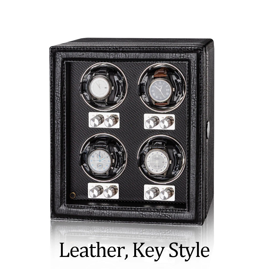 Premium PU Leather Watch Winder with Key Lock & Transparent Glass Door, Automatic Watch Storage Box for Mechanical Watches