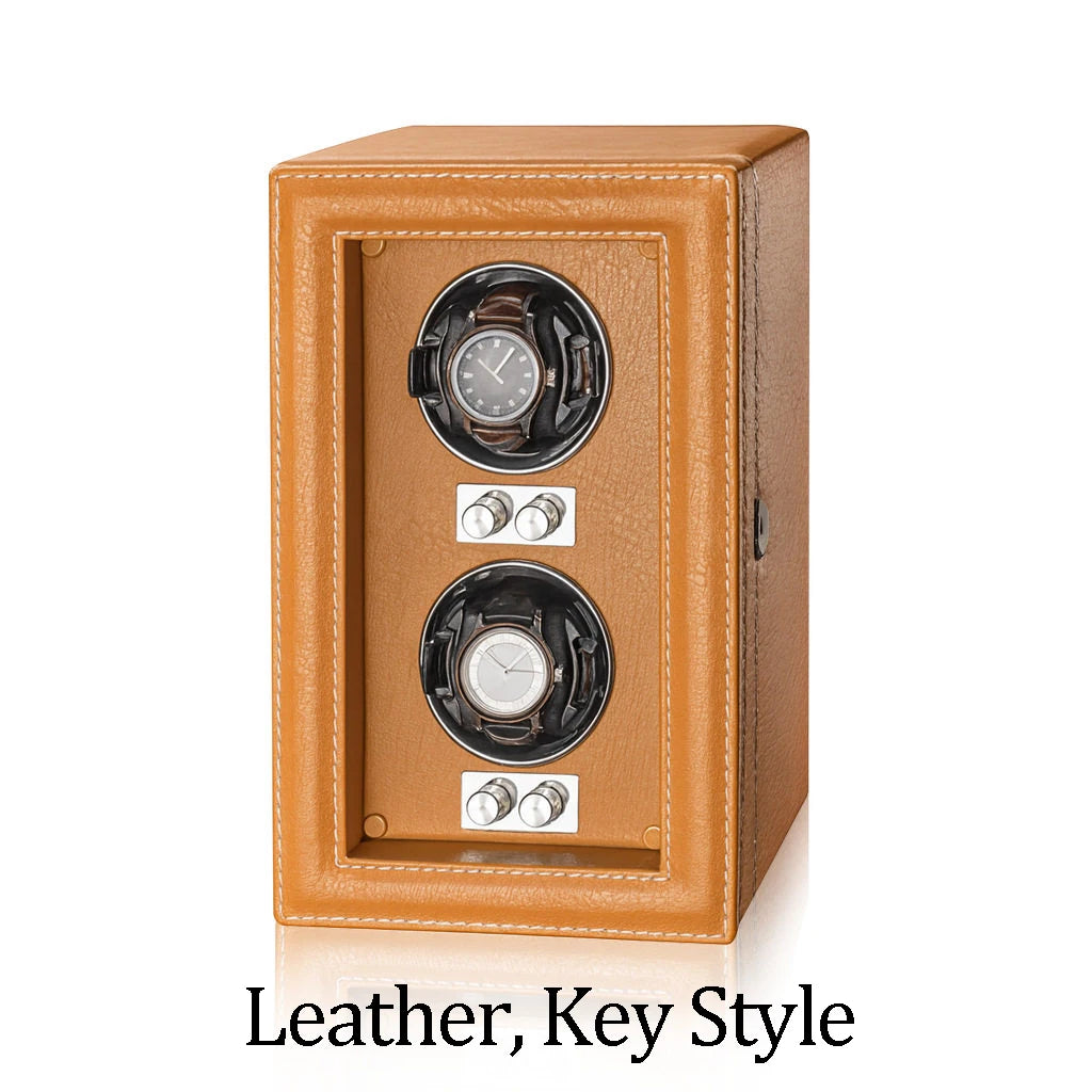 Premium PU Leather Watch Winder with Key Lock & Transparent Glass Door, Automatic Watch Storage Box for Mechanical Watches