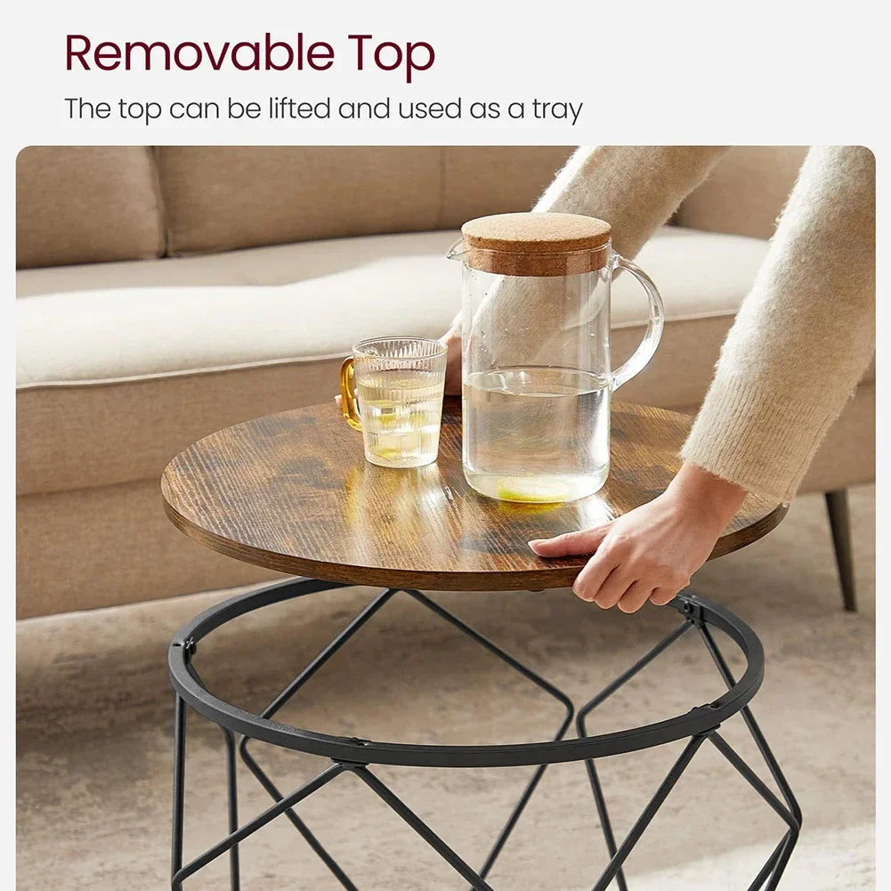 Table basse ronde en bois MDF avec verre trempé double étagère