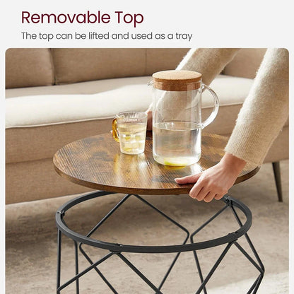 Table basse ronde en bois MDF avec verre trempé double étagère