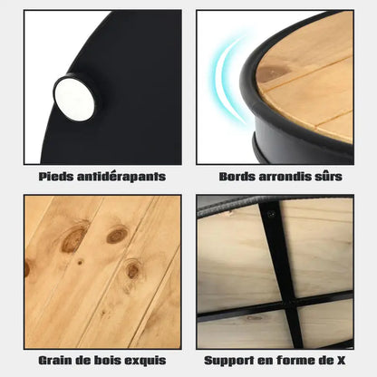 Table basse en bois et noir 3 niveaux 50 kg