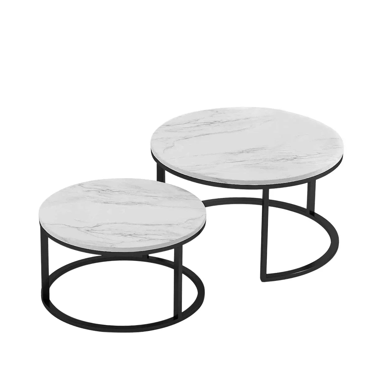 Table basse ronde en bois MDF avec piètement métal doré et noir