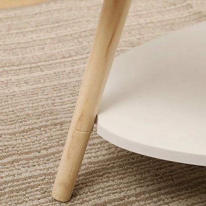 Table basse blanche et en bois ovale 2 niveaux 90x60x40 cm